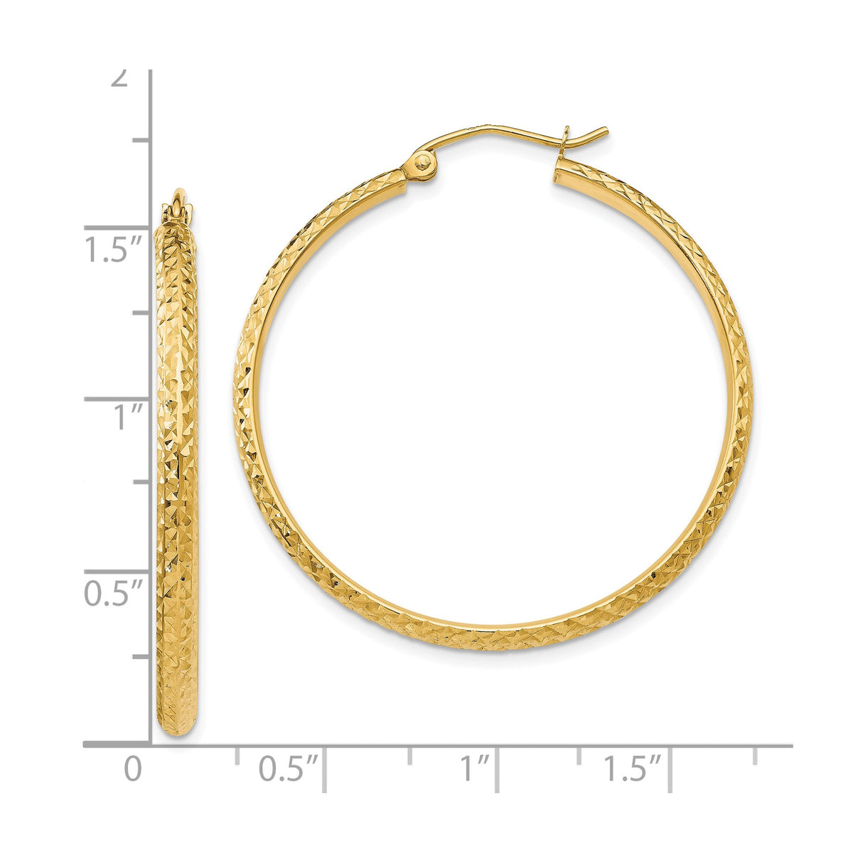 10k Yellow Gold Hoop Earrings, Lightweight Diamond Cut Textured Design for Women