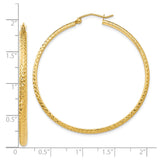 10k Yellow Gold Hoop Earrings, Diamond Cut Textured Design, Lightweight Hollow Style for Women