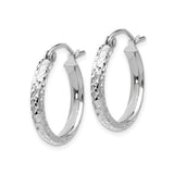 10k White Gold Hoop Earrings, Diamond Cut Textured Finish, Lightweight Classic Design
