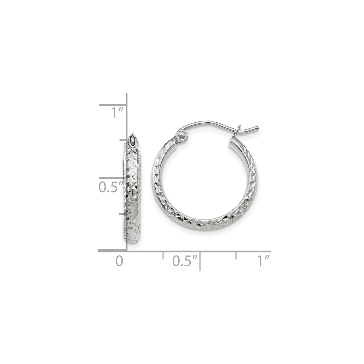 10k White Gold Hoop Earrings, Diamond Cut Textured Finish, Lightweight Classic Design