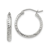 10k White Gold Hoop Earrings, Diamond Cut Textured Finish, Lightweight Classic Design