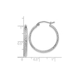 10k White Gold Hoop Earrings, Diamond Cut Lightweight Round Textured Hoops, Minimalist Classic Style
