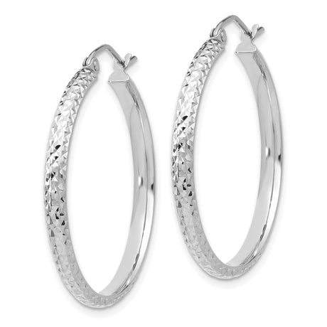 10k White Gold Hoop Earrings, Diamond Cut Textured Finish, Lightweight Minimalist Style