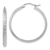 10k White Gold Hoop Earrings, Diamond Cut Textured Finish, Lightweight Minimalist Style