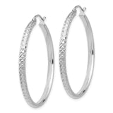 10k White Gold Hoop Earrings, Diamond Cut Textured Finish, Lightweight Hollow Design
