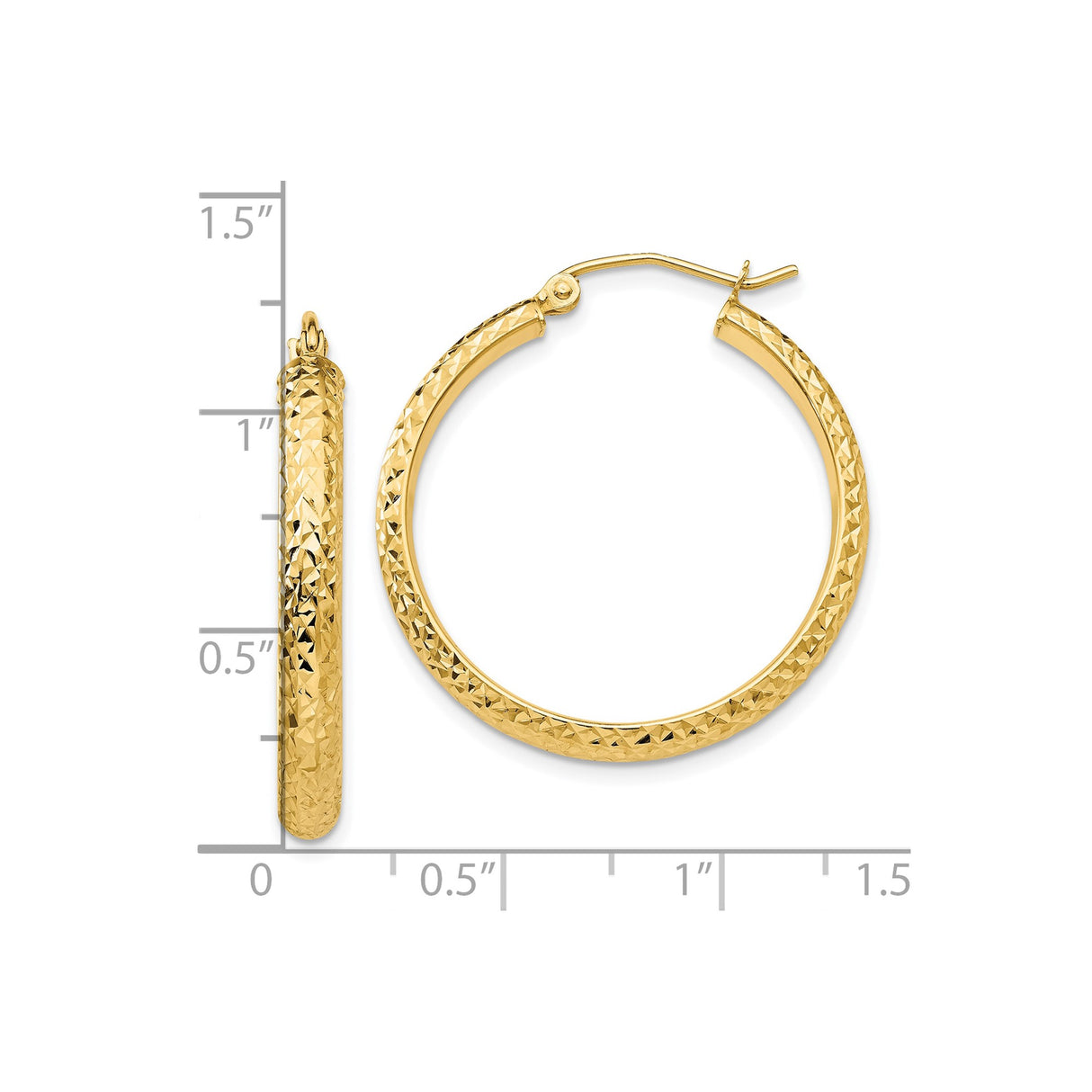 10k Yellow Gold Hoop Earrings, Large Diamond Cut Textured Lightweight Hoops for Women