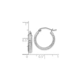 10k White Gold Hoop Earrings, Diamond Cut Textured Faceted Design, Hinged Closure