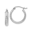 10k White Gold Hoop Earrings, Diamond Cut Textured Faceted Design, Hinged Closure
