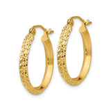 10k Yellow Gold Hoop Earrings, Diamond-Cut Textured Medium Hollow Design for Women