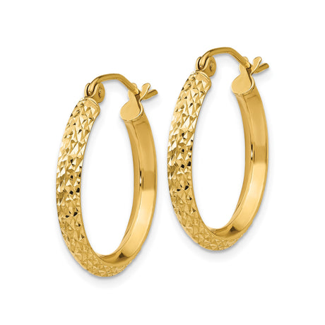 10k Yellow Gold Hoop Earrings, Diamond-Cut Textured Medium Hollow Design for Women