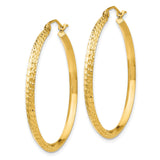 10k Yellow Gold Hoop Earrings, Textured Round Design with Diamond Cut Finish, Lightweight and Hollow