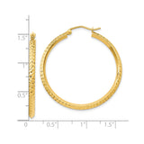 10k Yellow Gold Hoop Earrings, Textured Round Design with Diamond Cut Finish, Lightweight and Hollow