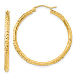 10k Yellow Gold Hoop Earrings, Textured Round Design with Diamond Cut Finish, Lightweight and Hollow