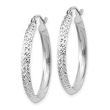 10k White Gold Hoop Earrings, Diamond Cut Textured with Polished Finish, Medium Size