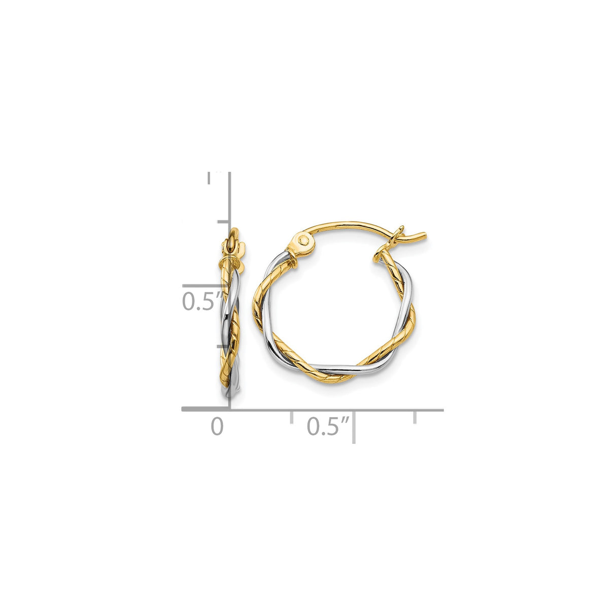 10k Yellow Gold Hoop Earrings with Twisted Two-Tone Rope Design