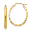 10k Yellow Gold Hoop Earrings, Diamond Cut Textured Oval Hoops, Polished Finish, Lightweight Design