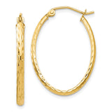 10k Yellow Gold Oval Hoop Earrings, Polished Diamond Cut Lightweight Textured Hoops