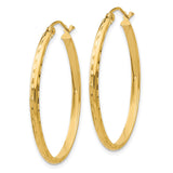 10k Yellow Gold Oval Hoop Earrings with Diamond Cut Textured Design