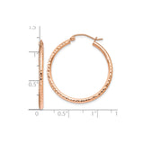10k Rose Gold Hoop Earrings with Hammered Texture and Polished Finish, Lightweight Latch Back