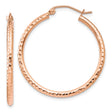 10k Rose Gold Hoop Earrings with Hammered Texture and Polished Finish, Lightweight Latch Back