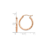 10k Rose Gold Hoop Earrings, Textured Diamond Cut Design, Lightweight Polished Round Hoops