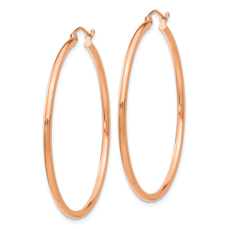 10k Rose Gold Hoop Earrings, Lightweight 2mm Tube with Polished Finish, Minimalist Design