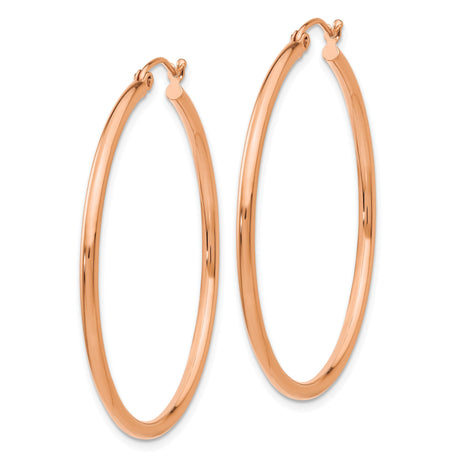 10k Rose Gold Hoop Earrings, Classic Round Tube Design with Polished Finish