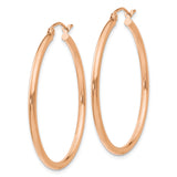 10k Rose Gold Hoop Earrings, Polished Round Tube Design, Lightweight Minimalist Style for Women