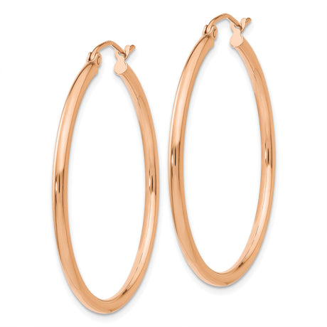 10k Rose Gold Hoop Earrings, Polished Round Tube Design, Lightweight Minimalist Style for Women