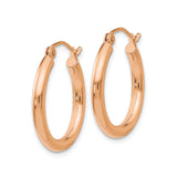 10k Rose Gold Hoop Earrings, Polished Finish, Lightweight Tube Design, Hinged Back Closure