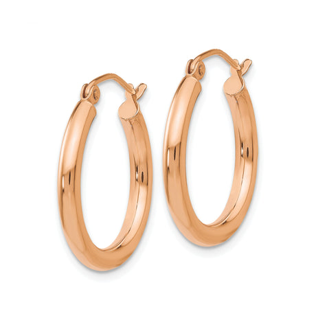10k Rose Gold Hoop Earrings, Polished Finish, Lightweight Tube Design, Hinged Back Closure