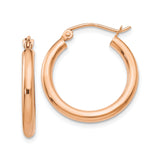 10k Rose Gold Hoop Earrings, Polished Finish, Lightweight Tube Design, Hinged Back Closure