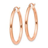 10k Rose Gold Hoop Earrings, Medium Size Lightweight Tube with Polished Finish, Classic Round Design