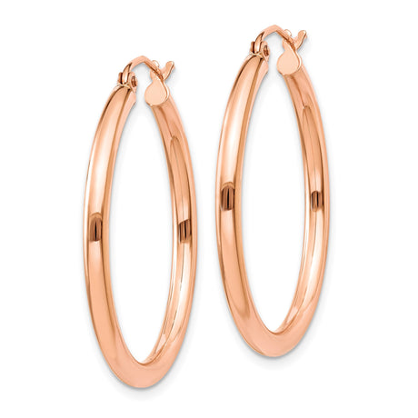 10k Rose Gold Hoop Earrings, Medium Size Lightweight Tube with Polished Finish, Classic Round Design