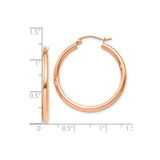 10k Rose Gold Hoop Earrings, Medium Size Lightweight Tube with Polished Finish, Classic Round Design
