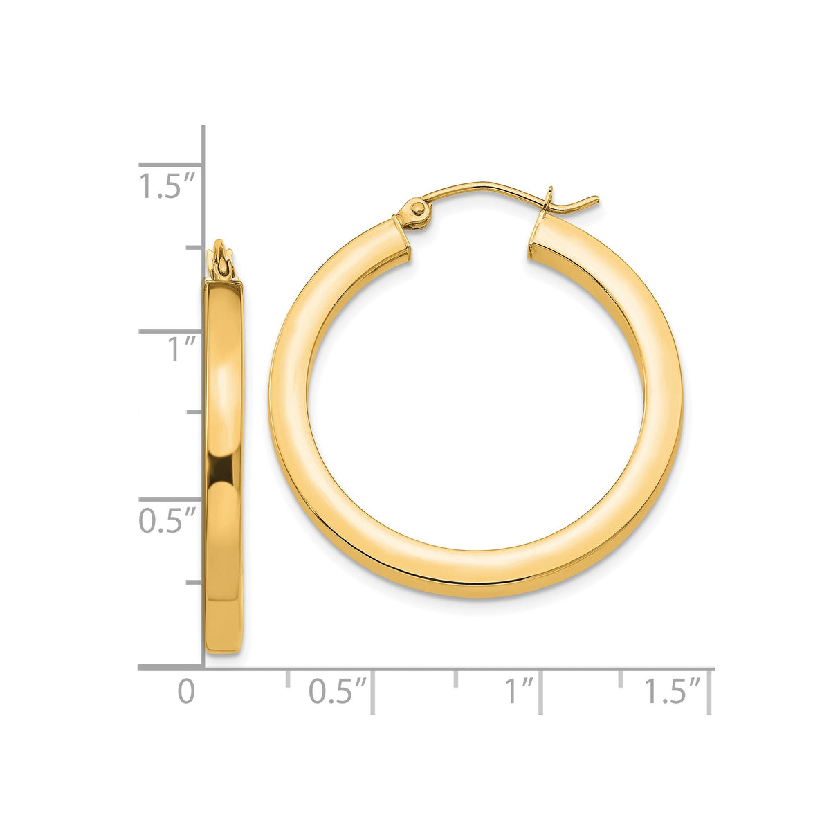 10k Yellow Gold Hoop Earrings, Medium Round Polished Hoops with Latch Back Closure
