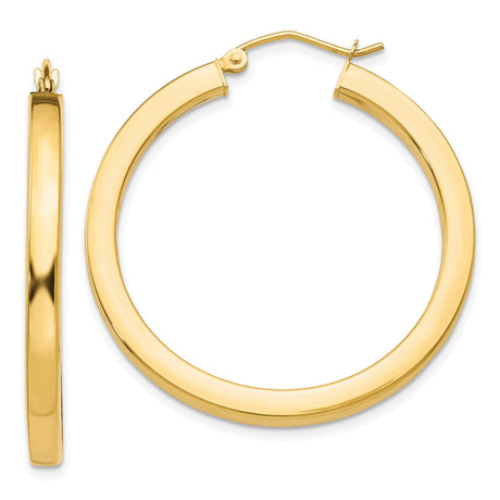 10k Yellow Gold Hoop Earrings, Round Lightweight Design, High-Polish Classic Style for Women