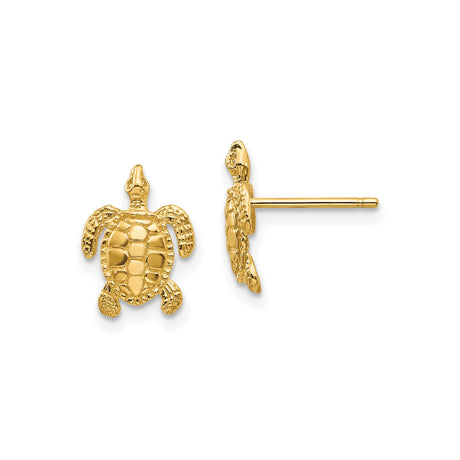 10k Yellow Gold Turtle Stud Earrings, Detailed Sea Turtle Design, Ocean Theme Jewelry