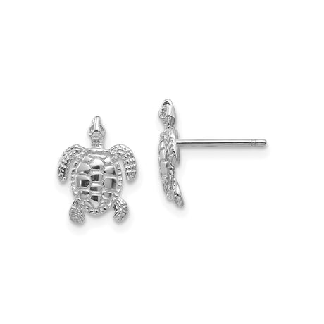 10k White Gold Turtle Stud Earrings with Detailed Sea Turtle Design, Nautical Ocean Theme