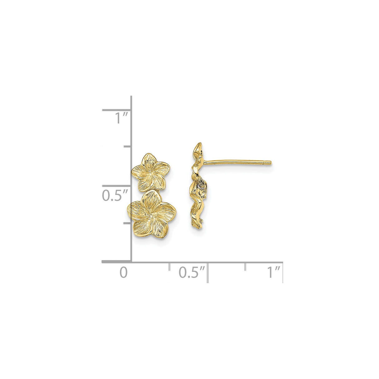 10k Yellow Gold Floral Stud Earrings with Double Plumeria Design for Women