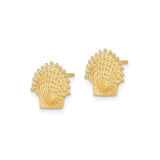 10k Yellow Gold Seashell Stud Earrings, Textured Scallop Shell Design, Nautical Summer Style