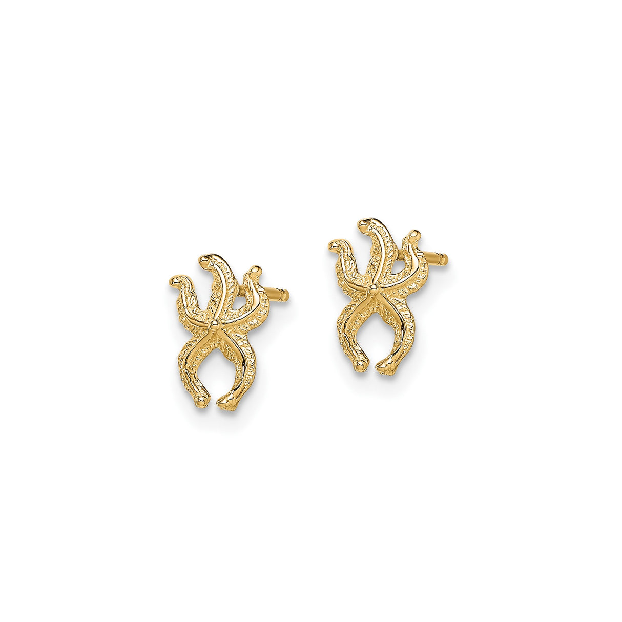 10k Yellow Gold Octopus Stud Earrings with Textured Nautical Marine Design for Women