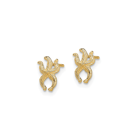 10k Yellow Gold Octopus Stud Earrings with Textured Nautical Marine Design for Women