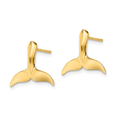 10k Yellow Gold Whale Tail Stud Earrings, Polished Finish, Ocean-Inspired Nautical Design