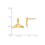 10k Yellow Gold Whale Tail Stud Earrings, Polished Finish, Ocean-Inspired Nautical Design