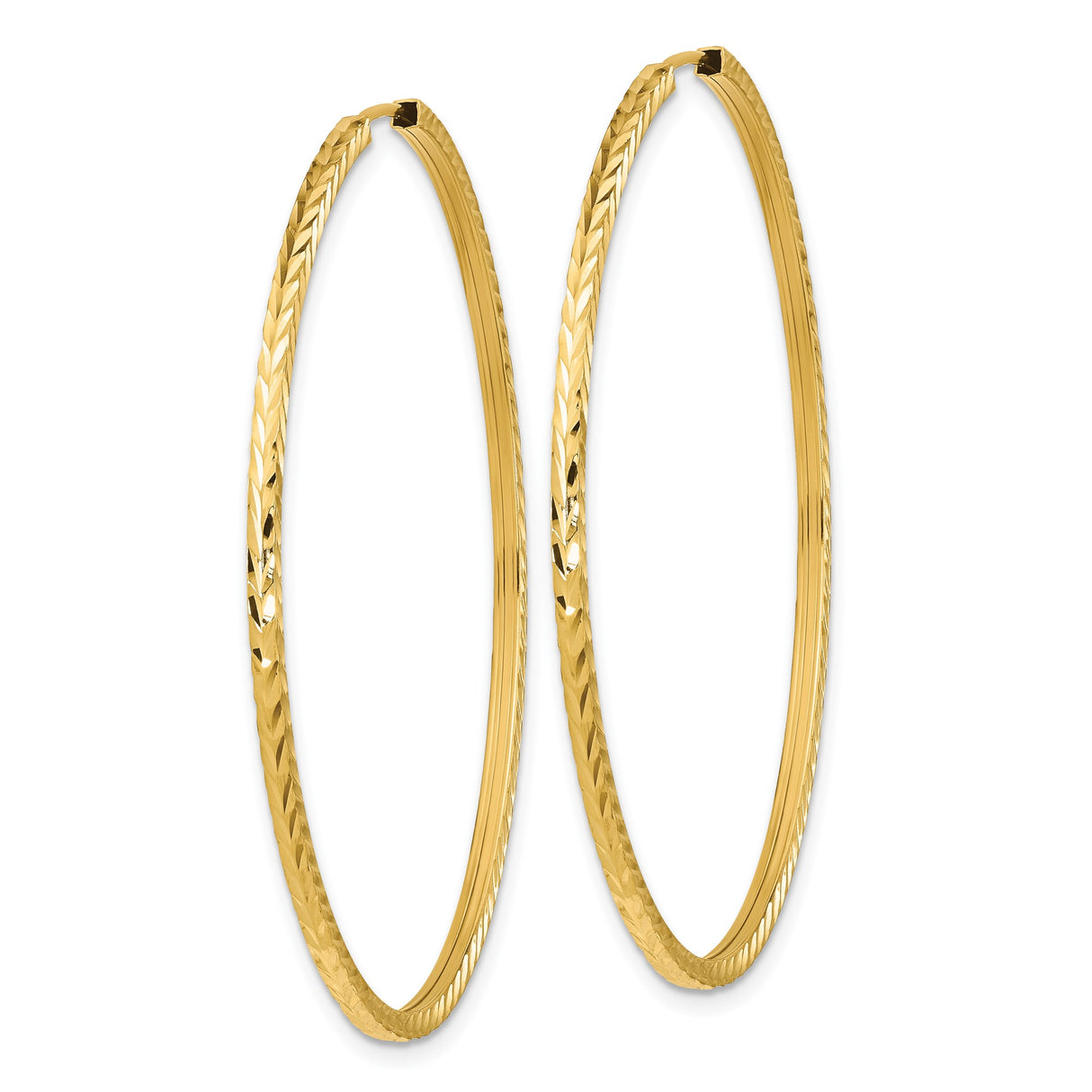 10k Yellow Gold Large Hoop Earrings with Diamond Cut Polished Finish, Lightweight Round Design