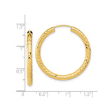10k Yellow Gold Hoop Earrings, Lightweight Diamond Cut Textured Polished Design for Women