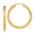 10k Yellow Gold Hoop Earrings, Lightweight Diamond Cut Textured Polished Design for Women