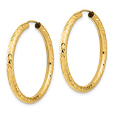 10k Yellow Gold Hoop Earrings, Diamond Cut Textured Lightweight Endless Hoops for Women