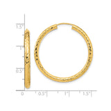 10k Yellow Gold Hoop Earrings, Diamond Cut Textured Lightweight Endless Hoops for Women